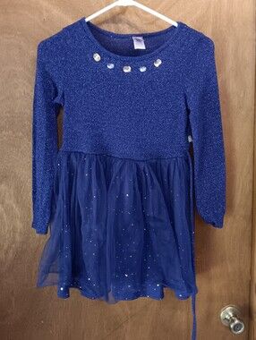 Dollie & Me Sparkle Knit Top Dress in Navy Blue